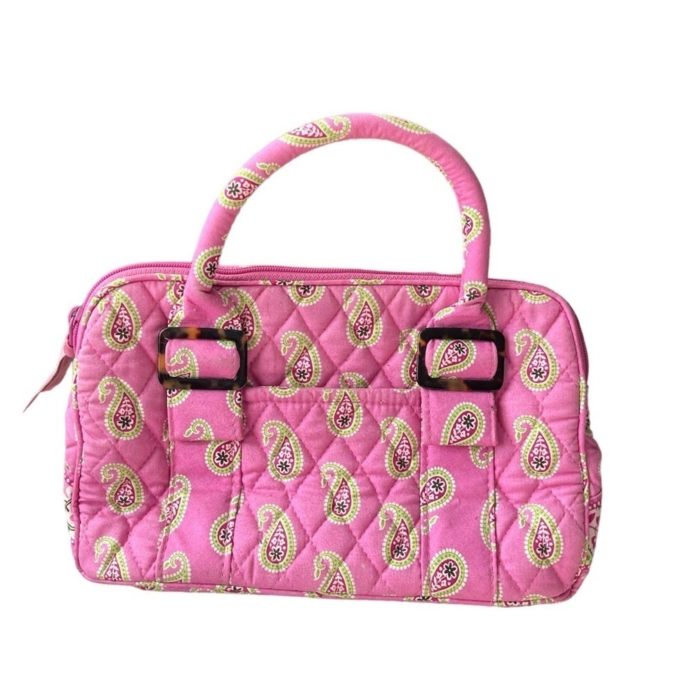 Vera Bradley Handbag Pink & Lime Green Purse Quilted Paisley Floral